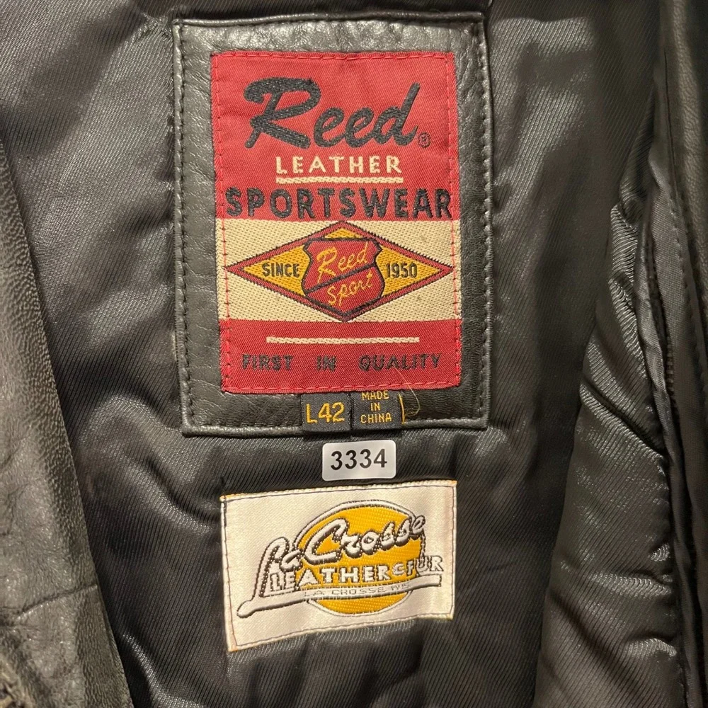 Reed Leather Sportswear Mens Black Leather Bomber Jacket Size 42 L